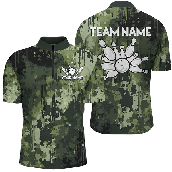 Maxcorners Green Camo Bowling Polo Shirts Custom Bowling Team Jerseys, Gift For Bowlers