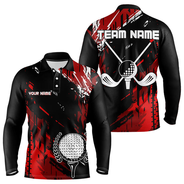 Maxcorners Black And Red Mens Golf Polo Shirt Custom Retro Golf Ball Clubs Golf Team League Jerseys