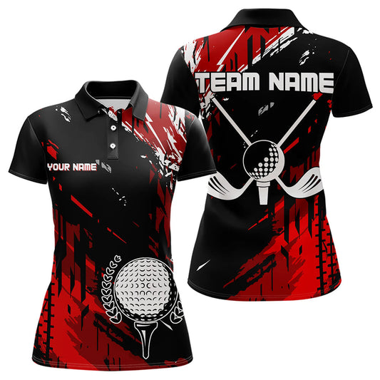 Maxcorners Black And Red Mens Golf Polo Shirt Custom Retro Golf Ball Clubs Golf Team League Jerseys