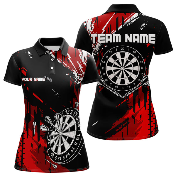 Maxcorners Retro Black Red Pattern Custom Darts Polo, Quarter-Zip Shirts For For Men Dart Team Jerseys