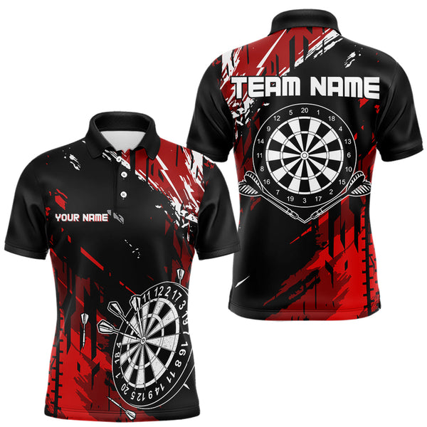 Maxcorners Retro Black Red Pattern Custom Darts Polo, Quarter-Zip Shirts For For Men Dart Team Jerseys
