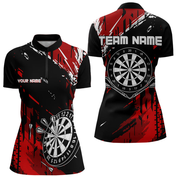 Maxcorners Retro Black Red Pattern Custom Darts Polo, Quarter-Zip Shirts For For Men Dart Team Jerseys