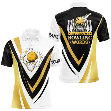 Maxcorners Custom Funny Bowling shirts for men I'm not swearing, I'm using my bowling words Gold bowl shirts