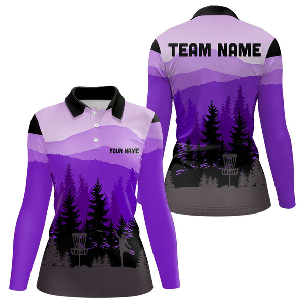 Maxcorners Purple pattern forest Mens Disc golf polo shirts Custom team disc golf jerseys for menMT0306