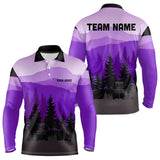 Maxcorners Purple pattern forest Mens Disc golf polo shirts Custom team disc golf jerseys for menMT0306