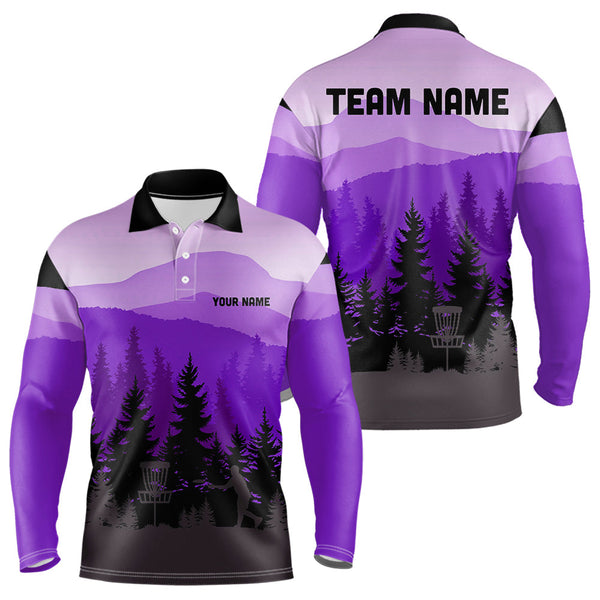 Maxcorners Purple pattern forest Mens Disc golf polo shirts Custom team disc golf jerseys for menMT0306