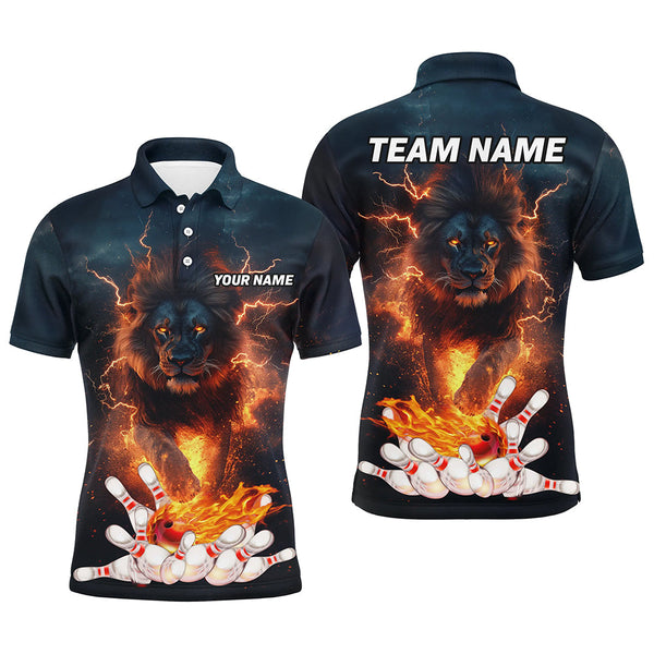 Maxcorners Lightning thunder storm Lion Flame Bowling Polo, Quarter Zip Shirt Custom Bowling Team Jersey