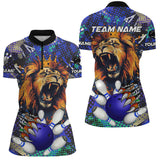 Maxcorners Blue Camo Lion roar Bowling Polo, Quarter Zip Shirts for Women Custom Lion Bowling Team jerseys