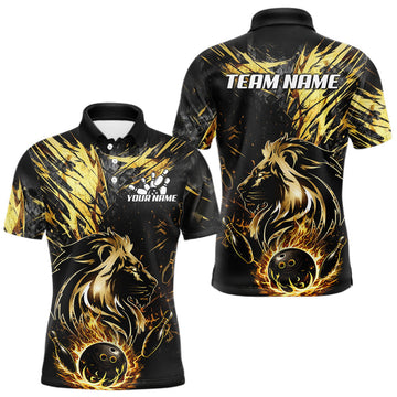 Maxcorners Black and Gold Lion Bowling Polo, 1/4 Zip Shirt for Men Custom Lion Bowling Team jerseys LM2602