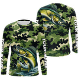 Maxcorners Black Green camo Walleye fishing Custom Long Sleeve Tournament Fishing Shirts, Walleye fishing Jerseys LM2408