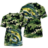 Maxcorners Black Green camo Walleye fishing Custom Long Sleeve Tournament Fishing Shirts, Walleye fishing Jerseys MT2108