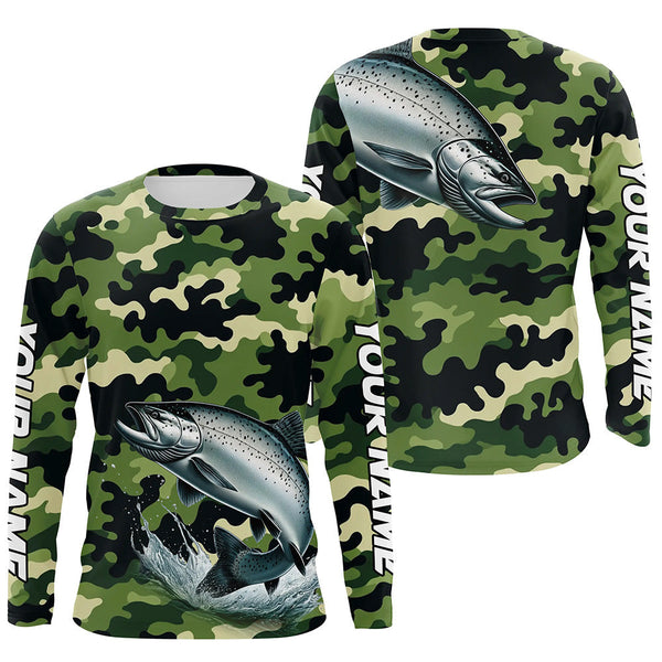 Maxcorners Black Green camo Chinook salmon fishing Custom Long Sleeve Tournament performance Fishing Shirts LM2408