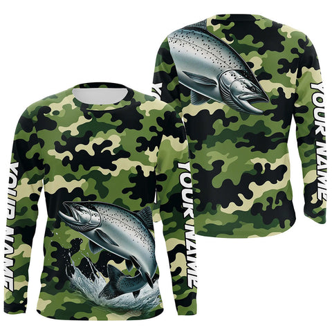 Maxcorners Black Green camo Chinook salmon fishing Custom Long Sleeve Tournament performance Fishing Shirts LM2408