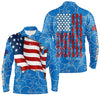 Maxcorners American Flag Blue Camo Bowling Shirt For Men Custom Polo, Quarter Zip Shirts, Team Patriots Bowlers