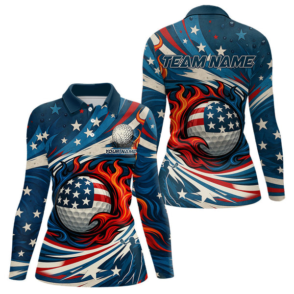 Maxcorners American Flag pattern Flame golf ball Mens Golf polo shirts Custom patriotic Golf Outfit For MensMT0306