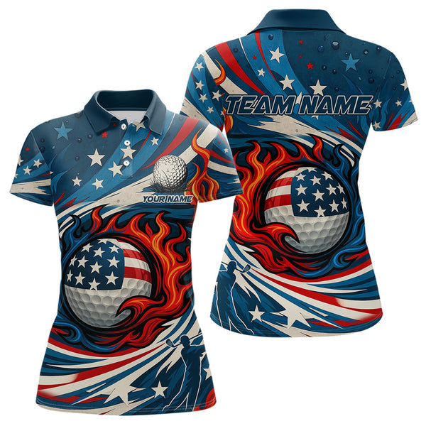 Maxcorners American Flag pattern Flame golf ball Mens Golf polo shirts Custom patriotic Golf Outfit For MensMT0306