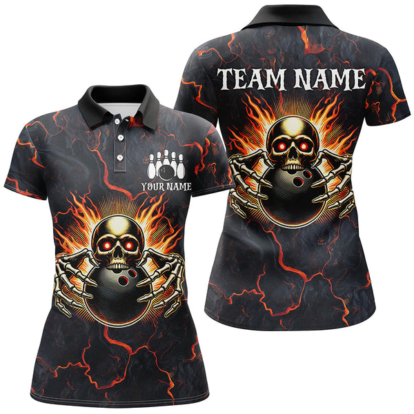 Maxcorners Bowling Skull Customized Name, Team Name 3D Polo Shirt Unisex