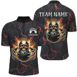 Maxcorners Bowling Skull Customized Name, Team Name 3D Polo Shirt Unisex