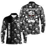 Maxcorners Black Skull and rose pattern Bowling Shirts Custom Skull Bowling Team League Jerseys