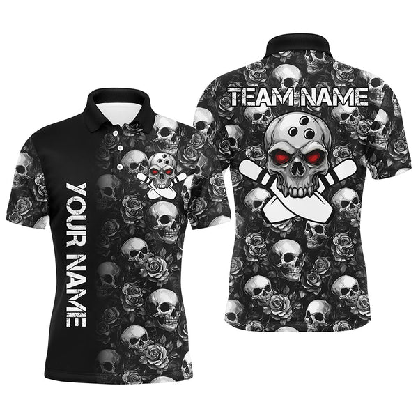 Maxcorners Skull Bowling Gifts for Men Team with Name Polo & 1/4 Zip
