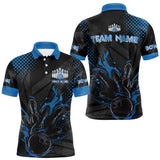 Maxcorners Personalized Black and Blue Flame Bowling Polo, 1/4 Zip Shirts For Men, Custom bowling Team Jerseys TU3009