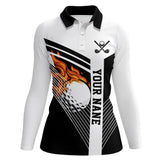 Maxcorners Black and White Flame Golf Ball Women golf polo shirt custom ladies golf tops unique golf gifts