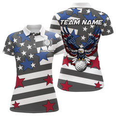 Maxcorners Gray and White American Flag Eagle Golf Polo shirt for Men Custom patriotic team golf outfit for men