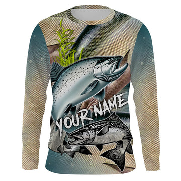 Maxcorners Chinook salmon King salmon fishing scales Custom name fishing jerseys | Long sleeve, Long Sleeve Hooded LM0201