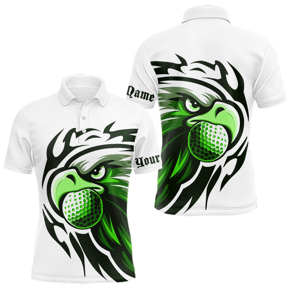Maxcorners Mens golf polo shirts custom Green Eagle golf ball white golf tops, team golf attire for mens MT2808