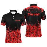 Maxcorners Red and Black Bowling Polo, Quarter zip Shirts custom Skull Halloween bowling team jerseys