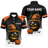 Maxcorners Black and Orange Funny Halloween Bowling Polo, 1/4 Zip Shirts For Men Custom team Bowling jersey LM0210