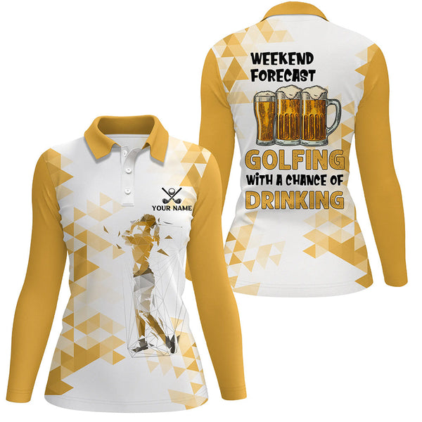 Maxcorners Funny Golf and beer Women golf polo shirt custom Weekend forecast golfing with a chance of drinking