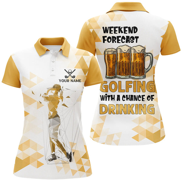 Maxcorners Funny Golf and beer Women golf polo shirt custom Weekend forecast golfing with a chance of drinking