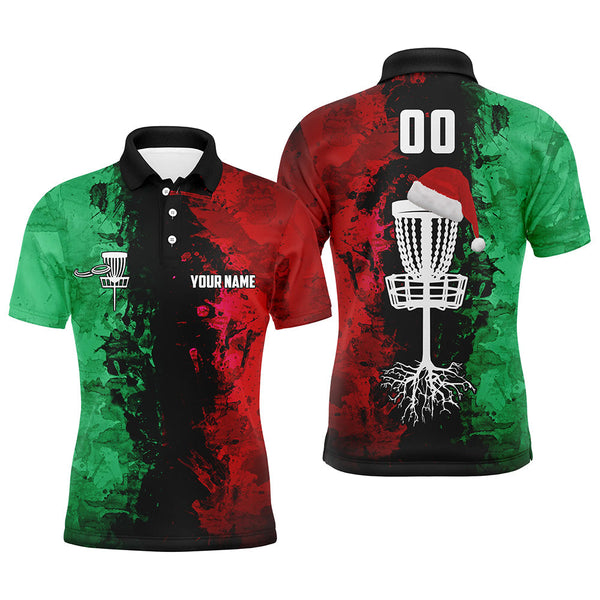 Maxcorners Custom name and number Santa Disc Golf basket Men polo shirts, Christmas disc golf shirts for men MT0510