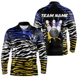 Maxcorners Blue, Yellow and White Tiger Skin Pattern Bowling Shirts For Men Custom Bowling Team jerseys
