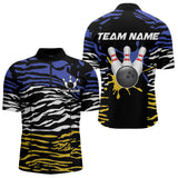 Maxcorners Blue, Yellow and White Tiger Skin Pattern Bowling Shirts For Men Custom Bowling Team jerseys