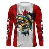 Maxcorners Walleye fishing shirts Canadian flag patriot UV protection Customize name long sleeves fishing shirts MT2108