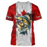 Maxcorners Walleye fishing shirts Canadian flag patriot UV protection Customize name long sleeves fishing shirts MT2108