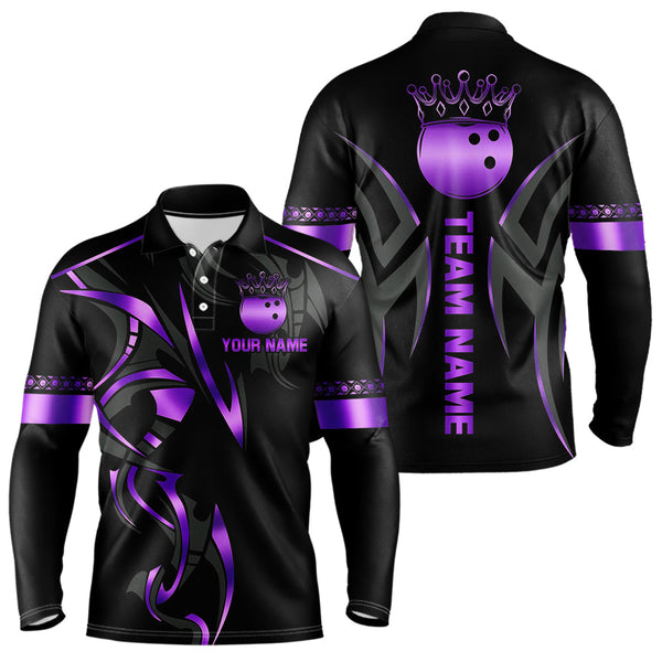 Maxcorners Black and Purple crown Bowling ball Polo, Quarter Zip Shirts for Men Custom Bowling Team jerseys MT0306