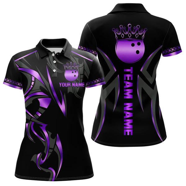 Maxcorners Black and Purple crown Bowling ball Polo, Quarter Zip Shirts for Men Custom Bowling Team jerseys MT0306