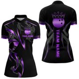 Maxcorners Black and Purple crown Bowling ball Polo, Quarter Zip Shirts for Men Custom Bowling Team jerseys MT0306