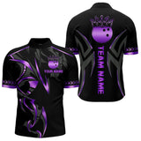 Maxcorners Black and Purple crown Bowling ball Polo, Quarter Zip Shirts for Men Custom Bowling Team jerseys MT0306