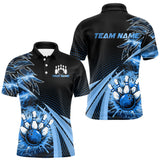 Maxcorners Black and Blue Bowling Polo, Quarter zip shirts For Men Custom Team Bowling Jerseys, Gift For Bowlers LM0210