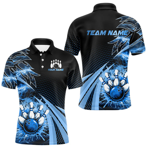 Maxcorners Black and Blue Bowling Polo, Quarter zip shirts For Men Custom Team Bowling Jerseys, Gift For Bowlers LM0210