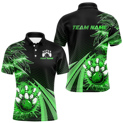 Maxcorners Black and Green Bowling Polo, Quarter zip shirts For Men Custom Team Bowling Jersey, Gift For Bowlers LM0210