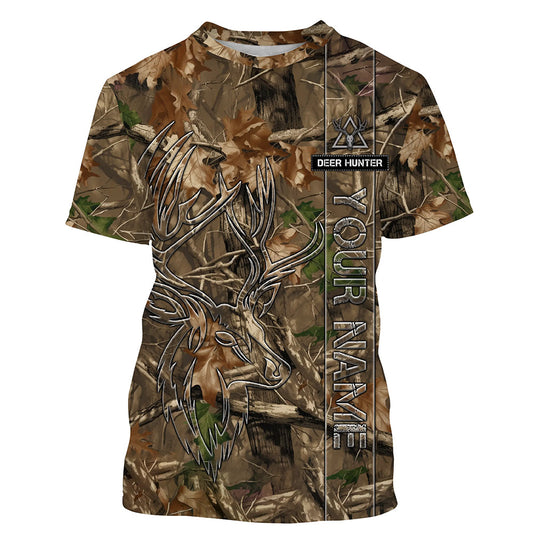 Maxcorners Deer Hunting tree camo Customize Name 3D All Over Printed Shirts Personalized Hunting gifts LM2608