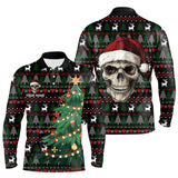 Maxcorners Funny Ugly Christmas Pattern Santa Skull Golf Polo Shirts Custom Xmas Gifts