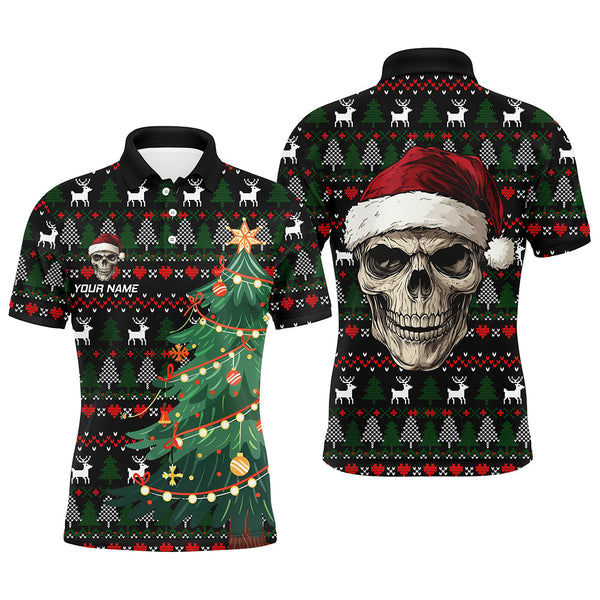 Maxcorners Funny Ugly Christmas Pattern Santa Skull Golf Polo Shirts Custom Xmas Gifts