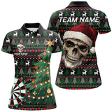 Maxcorners Funny Ugly Christmas Pattern Santa Skull Dart Polo Shirt Custom Xmas Dart Gifts