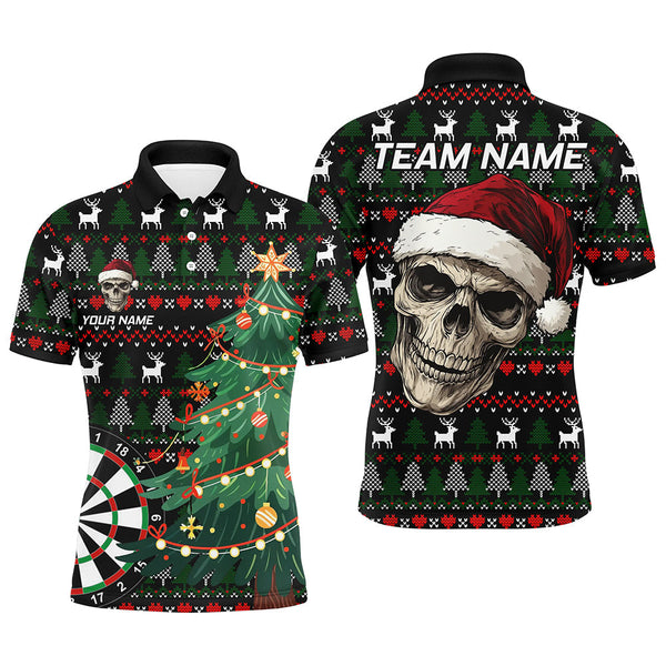 Maxcorners Funny Ugly Christmas Pattern Santa Skull Dart Polo Shirt Custom Xmas Dart Gifts